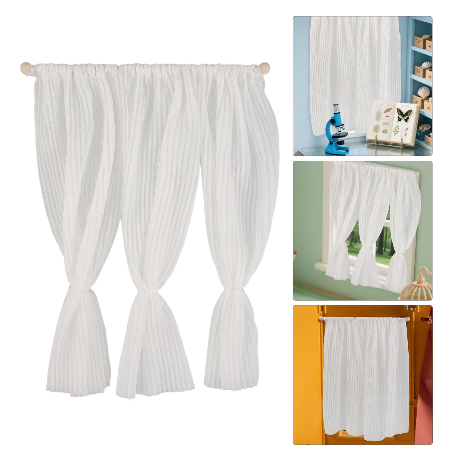 

Miniature Dollhouse Curtains 1 12 Lightweight Sheer Fabric Small Window Drapes Vintage Tiny Home Curtains Accessories