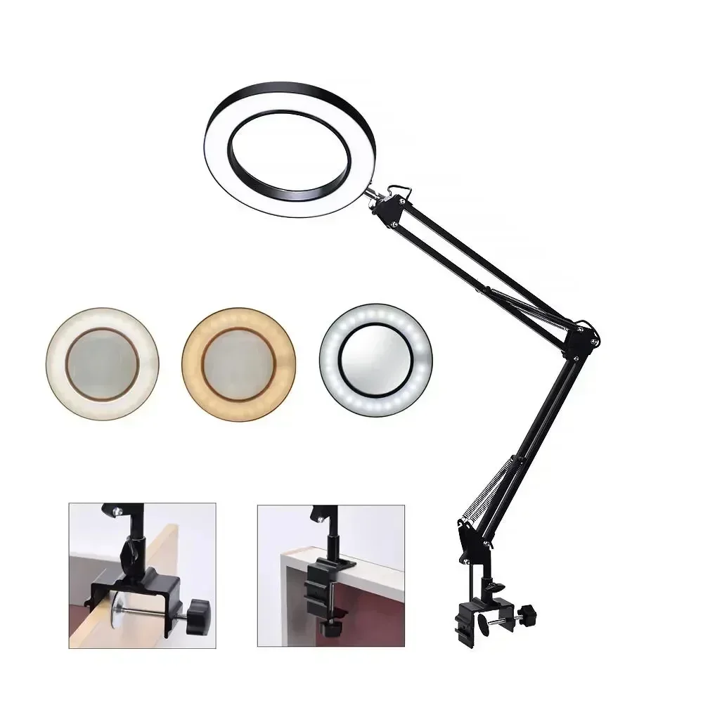 

10 Times Led Folding Long Arm Clip Eye-Protection Lamp Table Lamp Reading Light Clip-on Magnifying Glass Maintenance Light