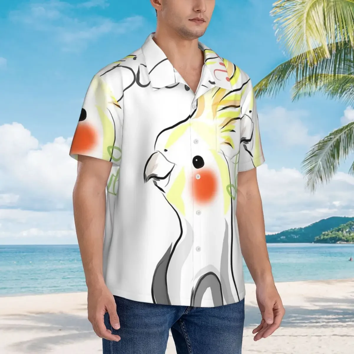 Cockatoo Cockatiel Parrot Squawk Bite Love Hawaiian Shirts Fashion Men Short Sleeve Shirt for Summer Beach Men's Lapel Tops