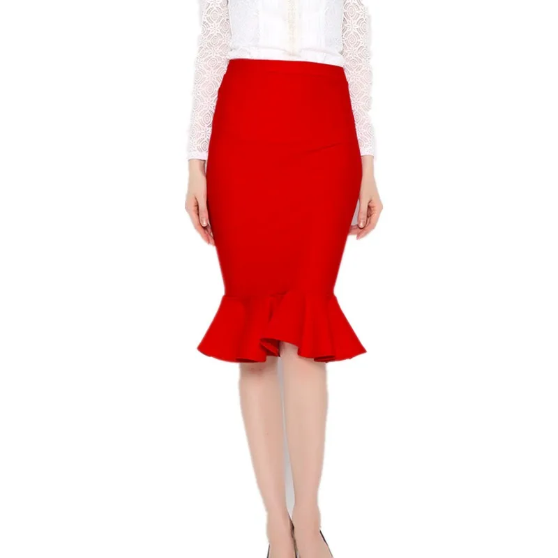 

New Autumn High Waist Fishtail Skirt Lotus Leaf Package Hip Irregular Female One Step Skirt