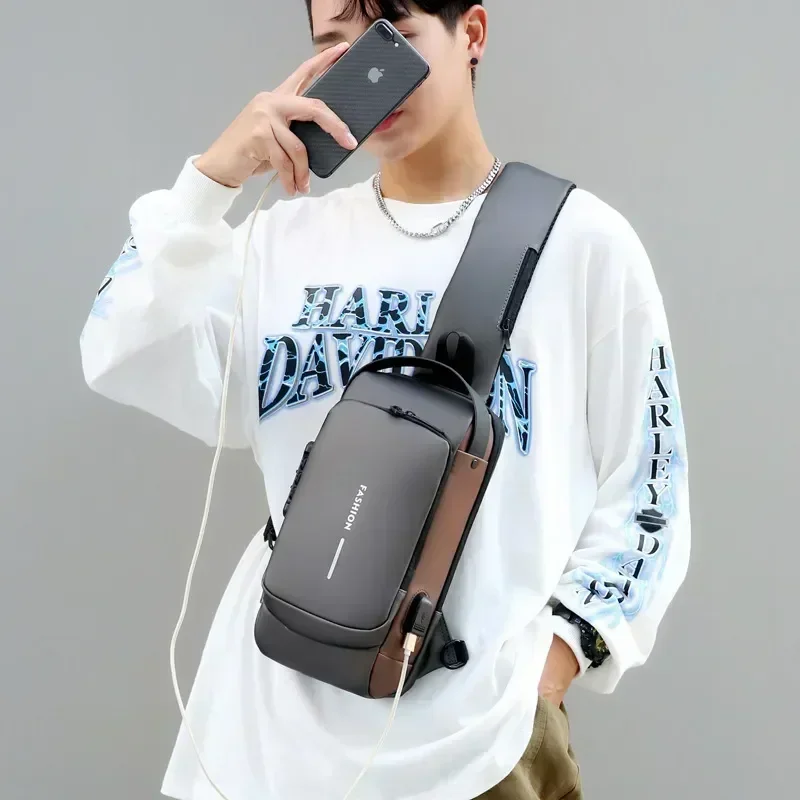 Мужская нагрудная сумка с защитой от кражи, сумки через плечо с USB-зарядкой, ранцы для коротких поездок, мессенджеры из ткани «Оксфорд»