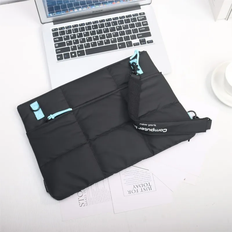 Ins Black Padded Ipad 11 Compartment Laptop Bag MacBook Air Pro 13 14 Inch Case Shockproof Waterproof Shoulder Notebook Bags New