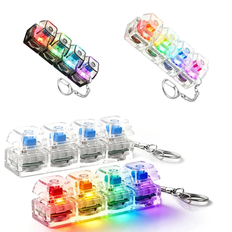 

2026 New High-Transparency Four-Button Light-Emitting Stress-Relief Button Keychain Mechanical Keyboard Style Toy Pendant