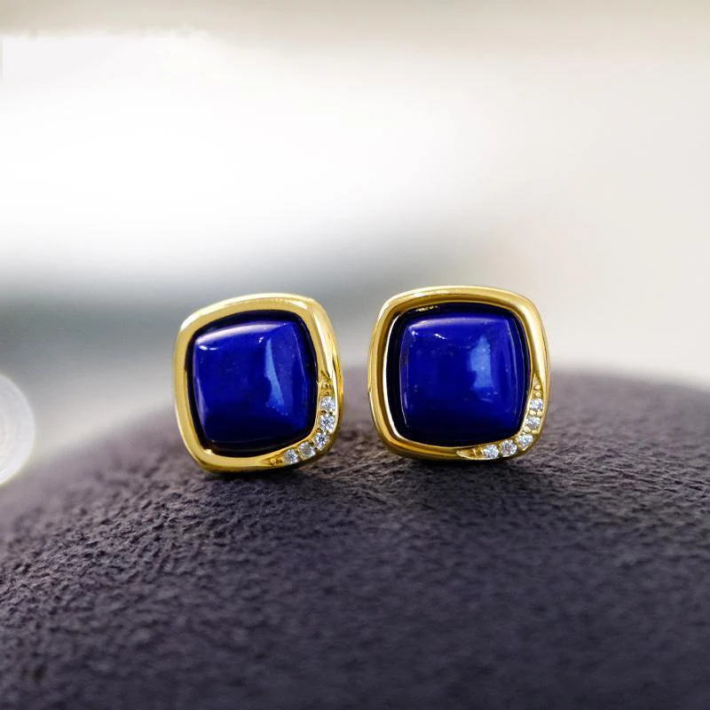 Classic Lapis lazuli stud earings small square earrings for women Fashion minimalist light luxury couple style Jewelry