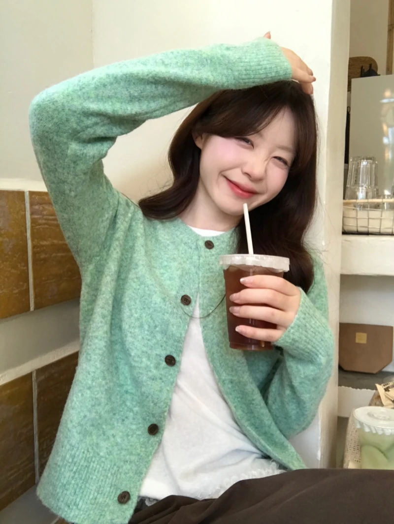 

Off een Knitted ort Casual Sle Women's Sweater Soft Cozy round Ne Open Cardigan Autumn Faion Soft Pastel Colors