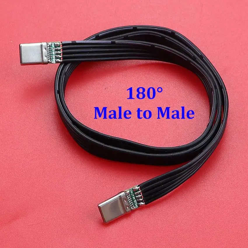 USB 3.1 Type-C Flat Flexible Cable 40K 60Hz Type C Male to Male/Female Data L-shaped Elbow Right Angle DIY Flat Silicone Cable