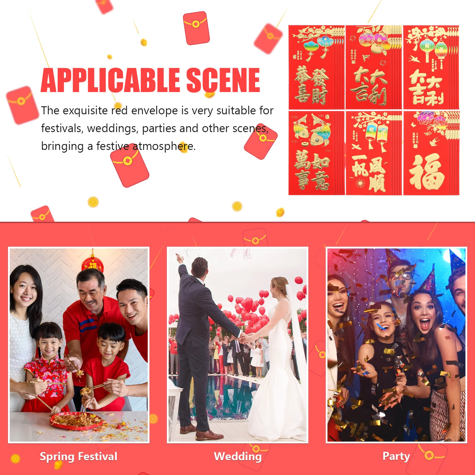 

30Pcs Chinese Style Red Bag New Year Red Pocket Gift Envelope Delicate Hong Bao Traditional Celebration Decoration Blessing