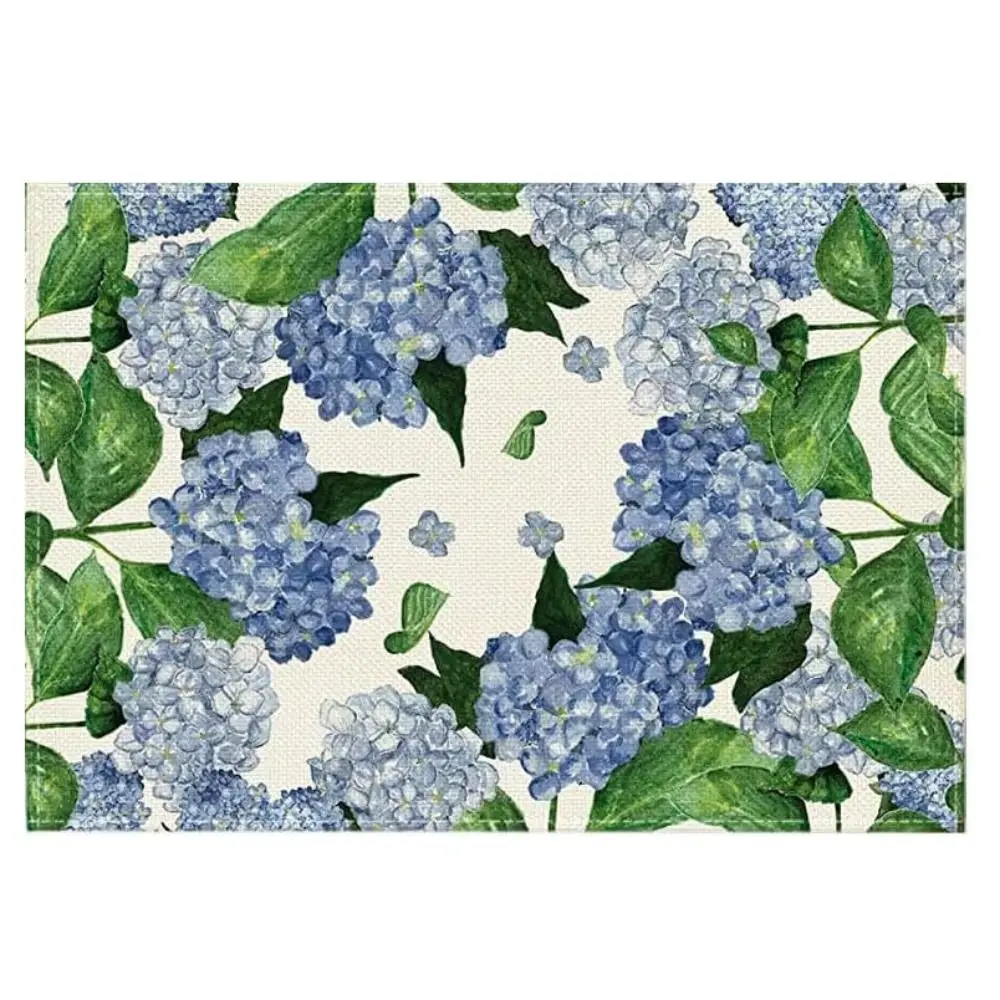 

Dining Table Hydrangea Pattern Linen Placemat Anti Slip Heat Resistant Table Mat Oil Proof Rustic Tableware Pad Household