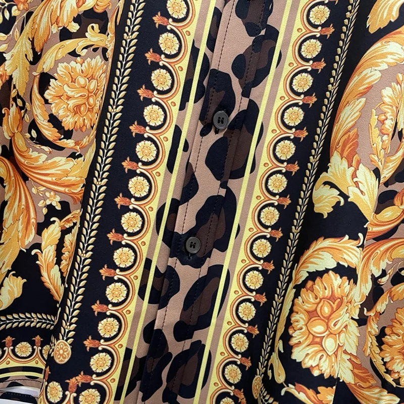 Luxury Royal Shirts Men Casual Social Paisley Floral Leopard Digital Printing Shirt Manga Longa Prom Party Shirts Ropa Hombre