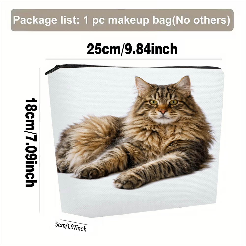 Fluffy Tabby Cat Lying Down Makeup Bags for Girls Cosmetic Pouch Toiletry Bag Pencil Case Travel Storage
