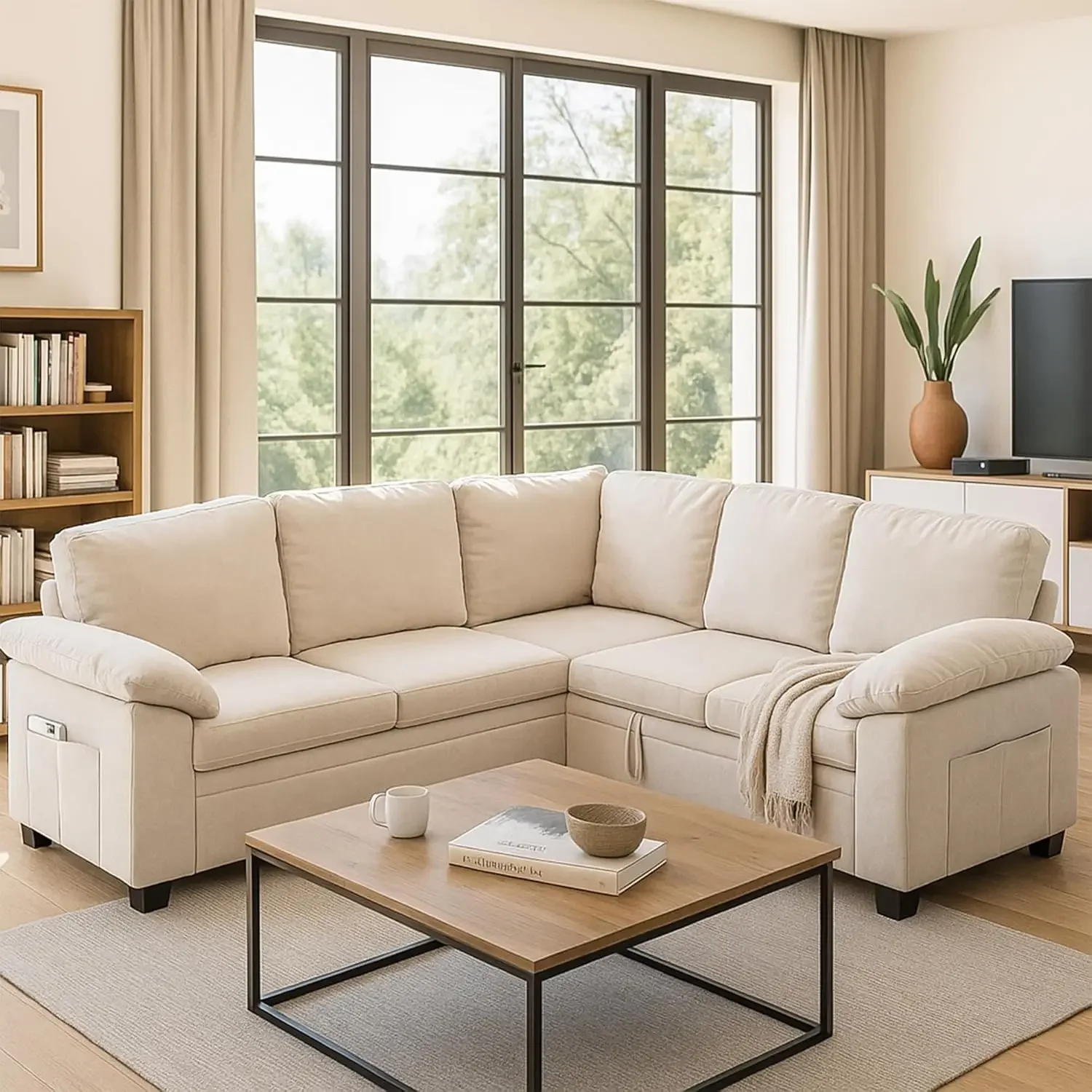 

85-дюймовый модульный L-образный диван-кровать с выдвижным спальным местом, 5-местный модульный диван с местом для хранения, диваны на заказ