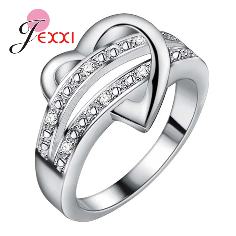 Engagement Ring Heart Shape Double Rows Design Original 925 Sterling Silver Rings For Women Best Gift For Girlfriend Fashion