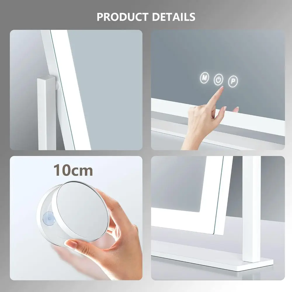 17.3 مرآة هوليوود فانيتي LED مع تكبير 5X، 3 أوضاع إضاءة، تحكم باللمس، 360 درجة ° دوران - أبيض #6