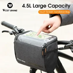 WEST BIKING Bicycle Handlebar Bag 4.5L Large Capacity Waterproof Touch Screen Phone Bags Insulated Cooler Bag Bicycle Pannier