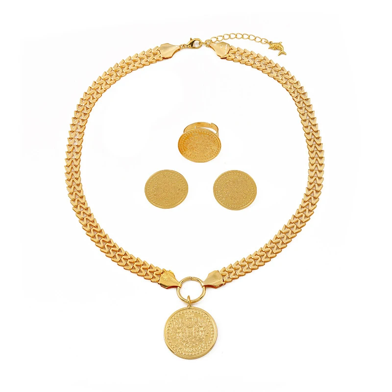 Fashion Tree of Life Jewelry Set stainless steel Gold-plated Wedding Dress Banquet Necklace Earring Ring Set Ladies Gift