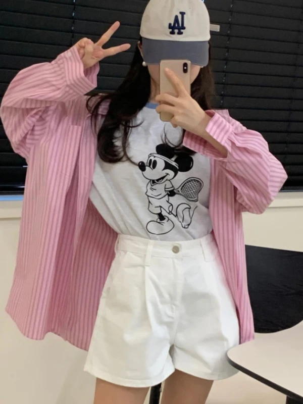 

Women's ket Patchwork Stripe irt Loose Long Sve Collar Faionable Slimming Trendy Commute Sle Cotton Top