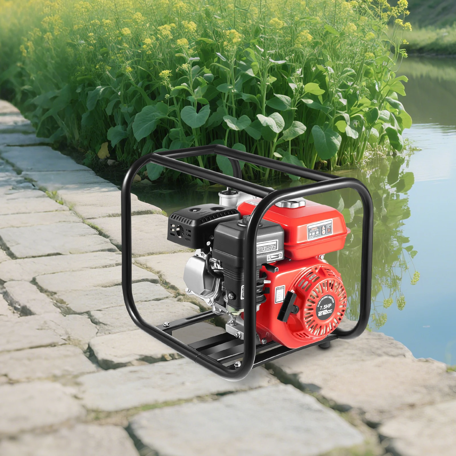 212cc 7.5HP Gas Water Pump, 2 Inch Gas Powered Irrigation Pump with 23FT Suction Hose, High Flow Semi-Trash Water Pump for Farmland, Garden, Construction Dewatering