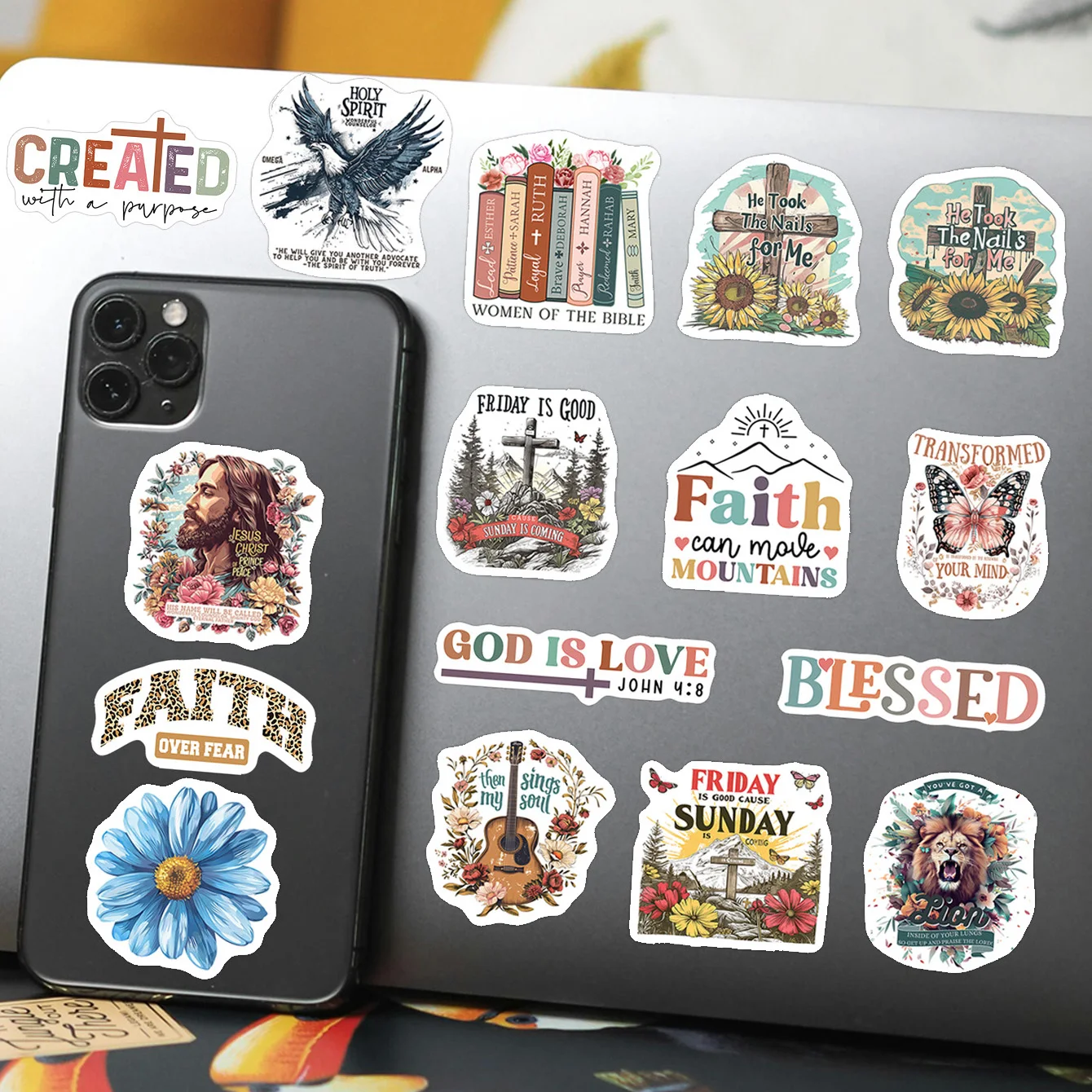 

50 Pieces Bible Jesus Quote Stickers Waterproof Water Bottle Stickers Scrapbooking Daisy DIY Album Skateboard Luggage Stickers