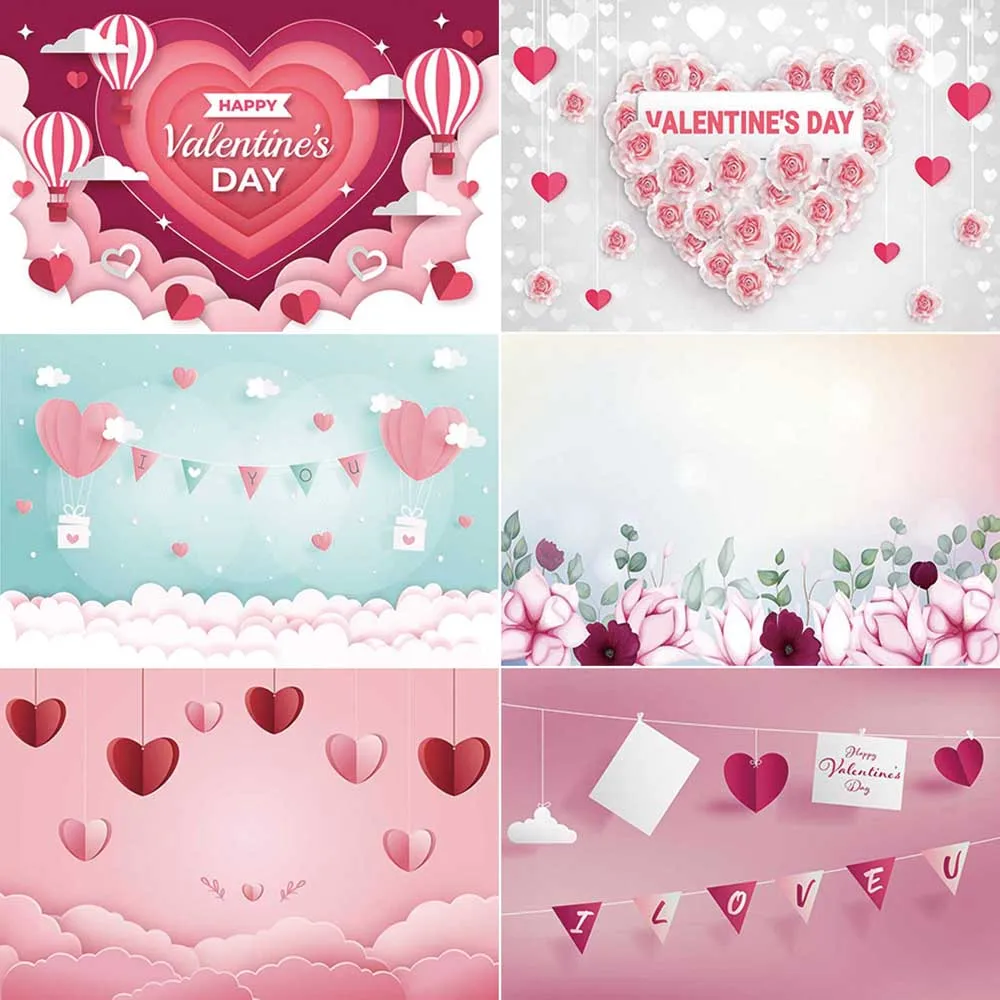 MOON.QG Valentine's Day Flower Heart Wall Backdrop Photography Shimmer Glitter February 14 Background Women Party Banner Poster