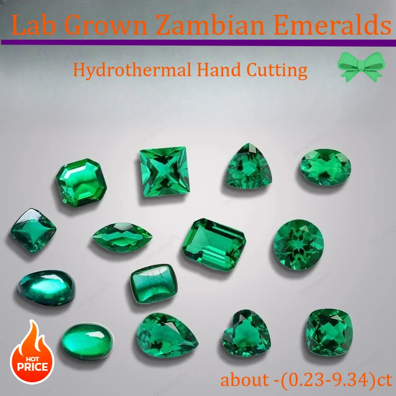 A-Lab Grown Zambian Emeralds Hydrothermal Hand Cutting Multiple Shapes Selectable Certificate with Cracks Inclusions Inside