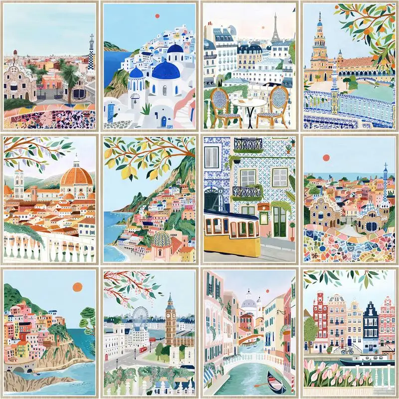 

CHENISTORY 40x50cm Pictures By Numbers Cartoon Town Landscape Painting By Numbers On Canvas Diy Home Decoration Gift