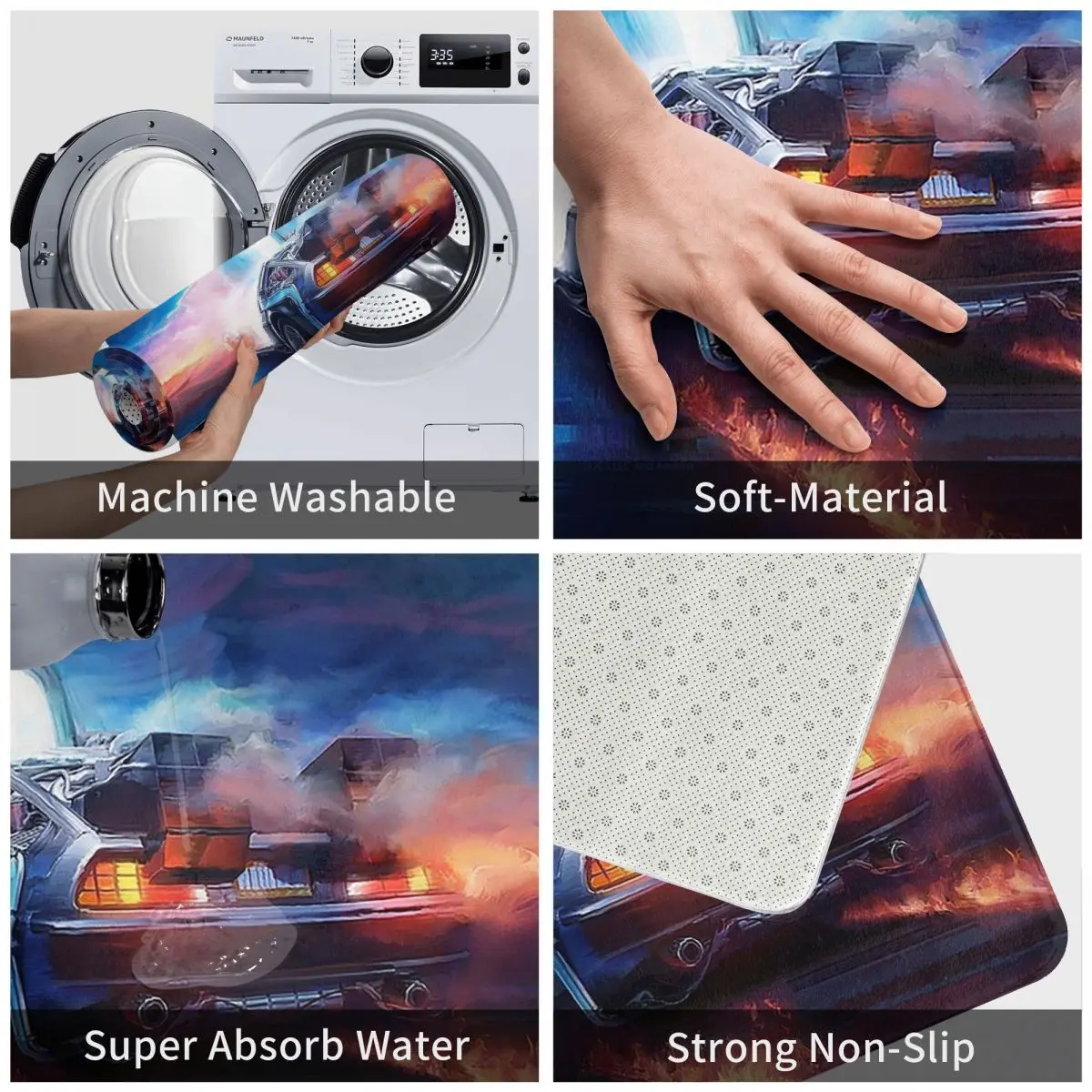 العودة إلى المستقبل Delorean Time Machine المضادة للانزلاق ممسحة الكلمة حصيرة السجاد البساط للمطبخ مدخل المنزل الحمام مسند القدم الحصير