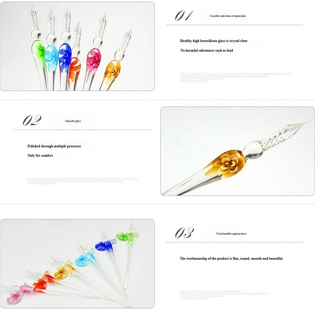 Eingebettetes Blumen-Glasstift-Set, Farbiger Tintenstift, Geschenkbox für Straßenverkäufer, Signaturstift, Glasstift-Geschenk – Detail 3