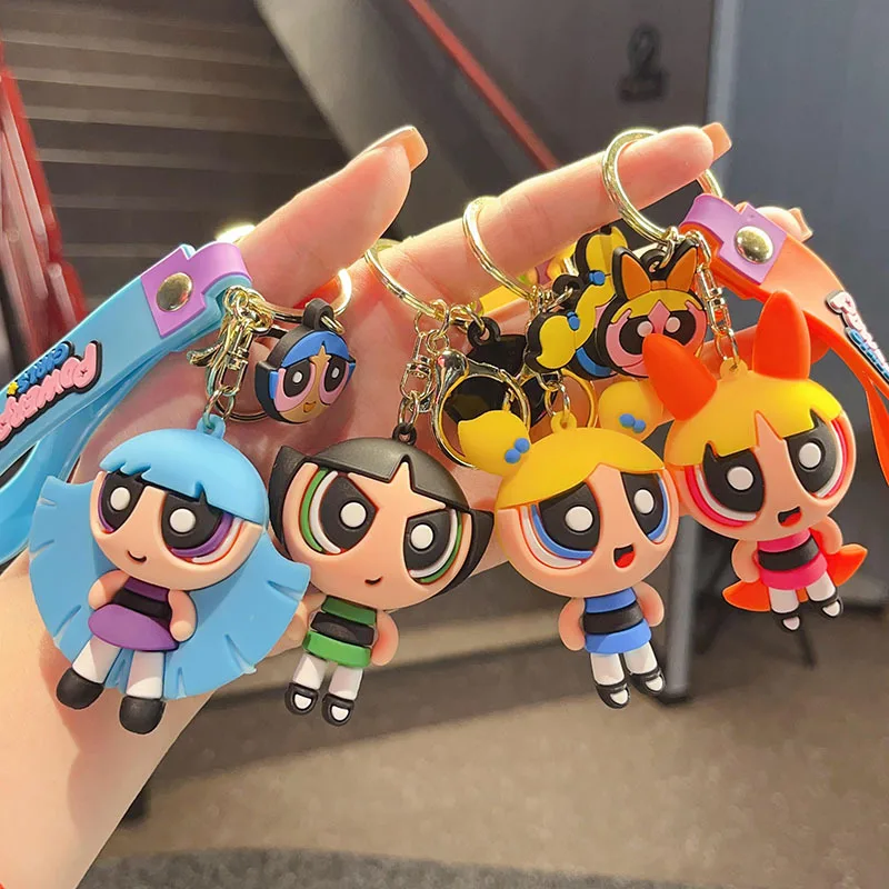 سلسلة مفاتيح الفتيات Powerpuff للنساء والرجال المشجعين الكرتون الإبداعية لطيف سيليكون دمية قلادة كيرينغ الهدايا مفاتيح حامل لعبة أطفال #1