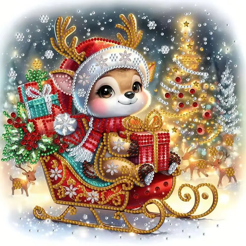 

GATYZTORY DIY Special Shape Round Diamond Painting Christmas Reindeer Diamond Embroidery Cross Stitch Mosaic Animal Home Decor