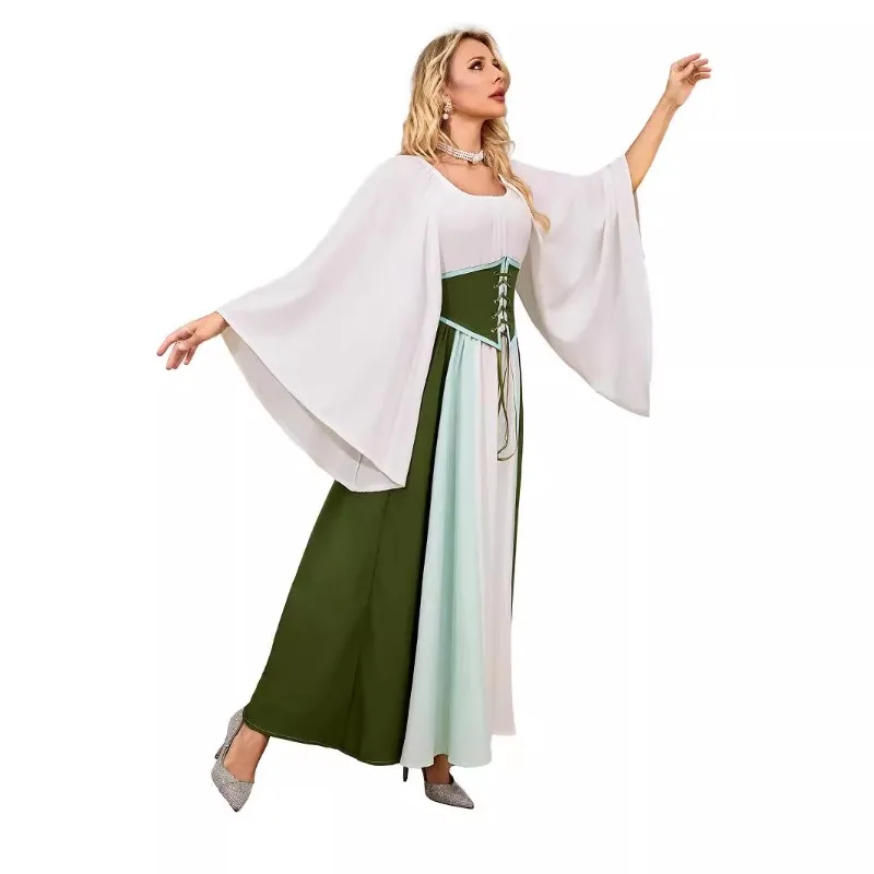 Women Renaissance Vintage Gothic Medieval Gothic Maxi Halloween Cosplay Retro Long Gown Dress Plus Size Costumes