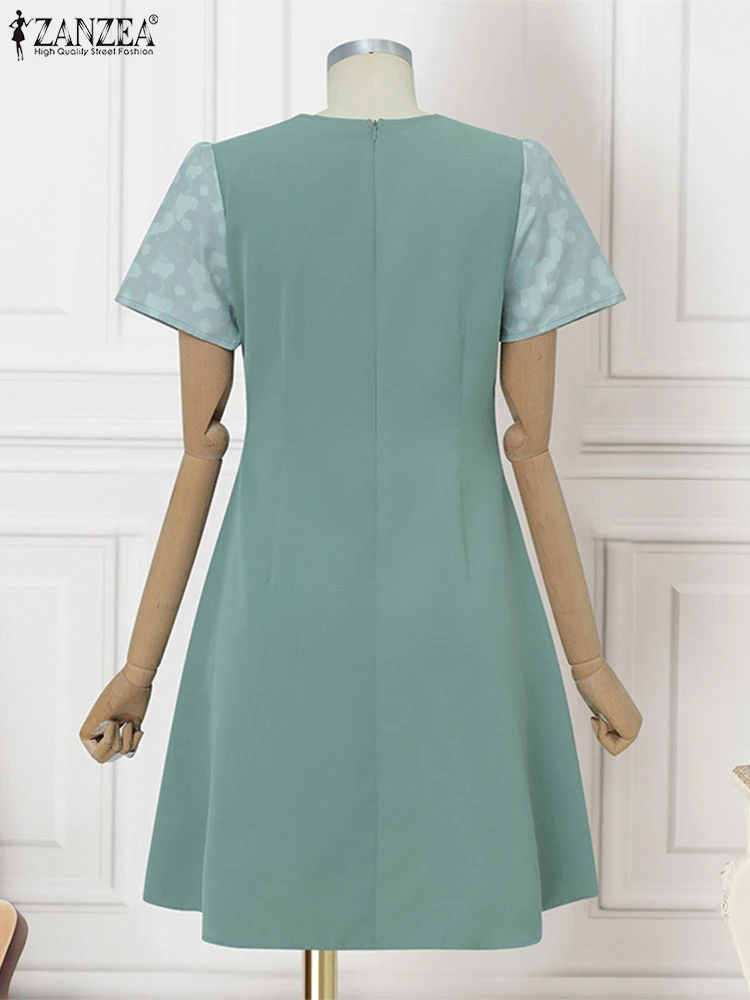 Vintage Printed Dress Women Short Sleeve Midi Sundress Elegant OL Work Vestidos ZANZEA 2025 A-Line Casual Robe Fake 2PCS