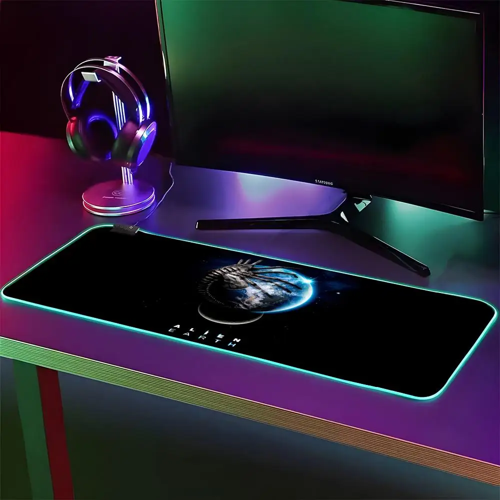 A-Alien Earth Mouse Pad RGB Gaming Mouse Pad Desk Mat HD Gamer Large LED Light XXL MousePads