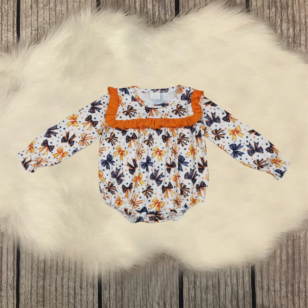 

Children Newborn Halloween Bows Stars Ruffle Romper Baby Girl Infant Long Sleeves Fall Bodysuit Kids Toddler Jumpsuit Wholesale