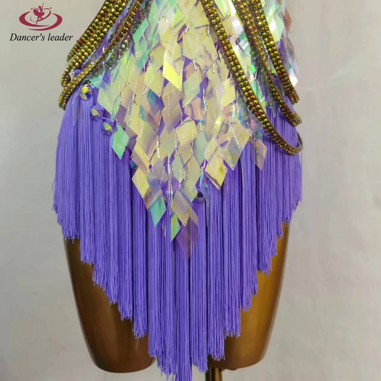 Latin Dance Handmade Tassel dress Diamond Silk Fabric Colorful Diamond Gold Belt Sequin Hem High-end Custom Stage Clothing