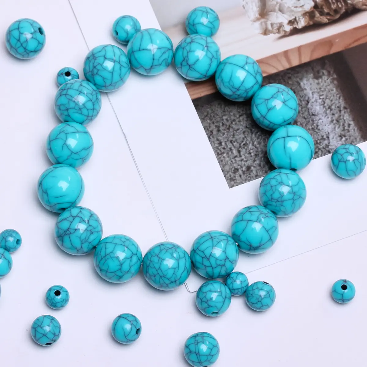 6-16mm 50-5Pcs/lot Resin Imitated Blue Turquoise Round Beads For Artificial Necklace Bracelet DIY Jewelry Making Accessories