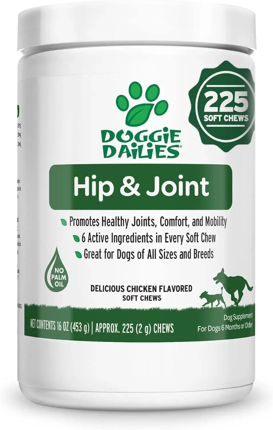 

Doggie Dailies Glucosamine for Dogs - 225 Chews - Joint Supplement for Dogs of All Breeds & Sizes - Hip and Joint Supplement