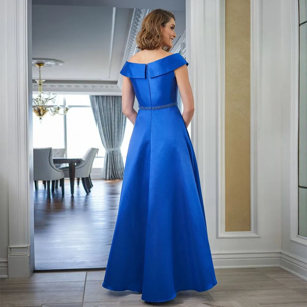 Elegant Royal Blue Satin Plus Size Mother of the Bride Dresses for Weddings Beading Formal Evening Party Dresses With Toat