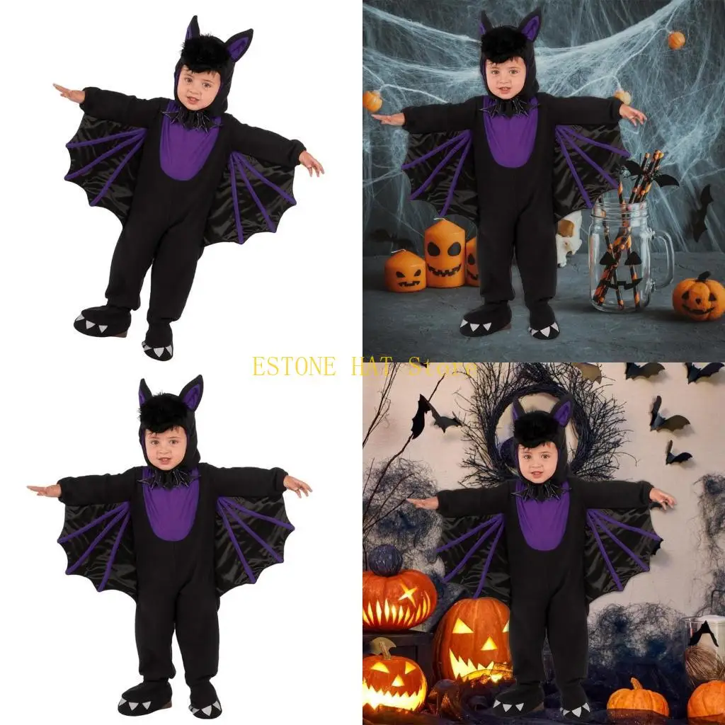 49MF Kinder Fledermaus Kostüm mit Fledermaus Teufel Overall mit Flügel für Jungen Mädchen Cosplay