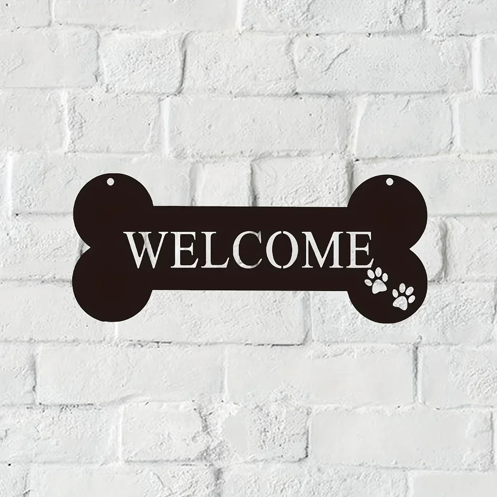 Crafts 1pc,Welcome Bone Dog Metal Sign - Cute Kawaii Wall Decor for Home, Garden, Office, and Yard - Unique Sculpture and Statue