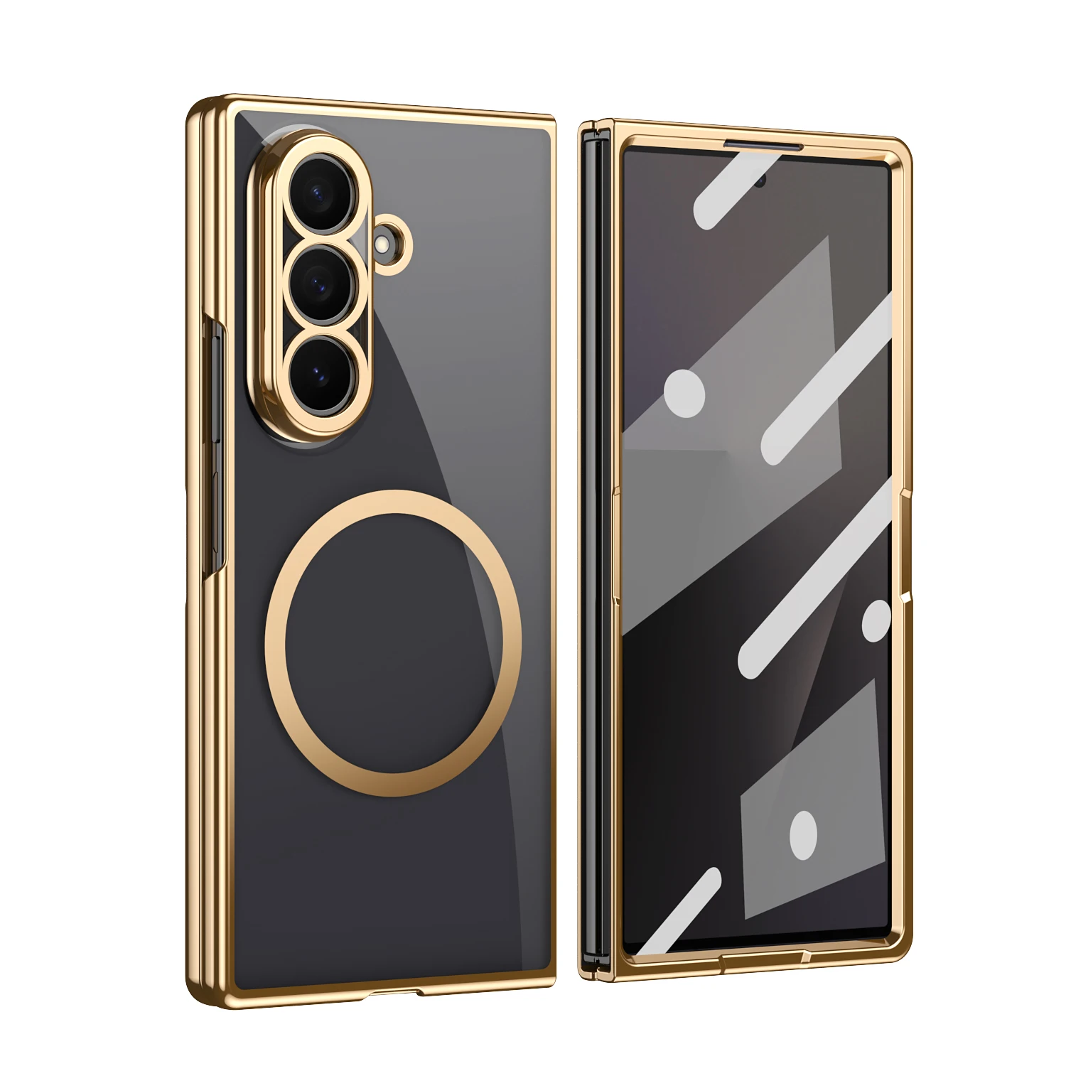 Business Electroplating PC Transparent Magnetic Phone Case for Samsung Galaxy Z Fold 8 Ultra 7 6 5 4 3 Tempered Film Glass Cover