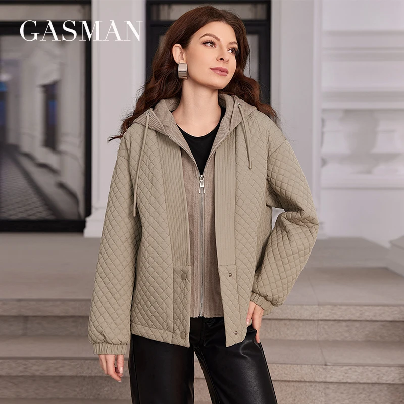 GASMAN 2024 Women's Jackets Spring Short Women's Coats Spliced Hooded Design Windproof Warmth Versatile Casual Parkas 80365