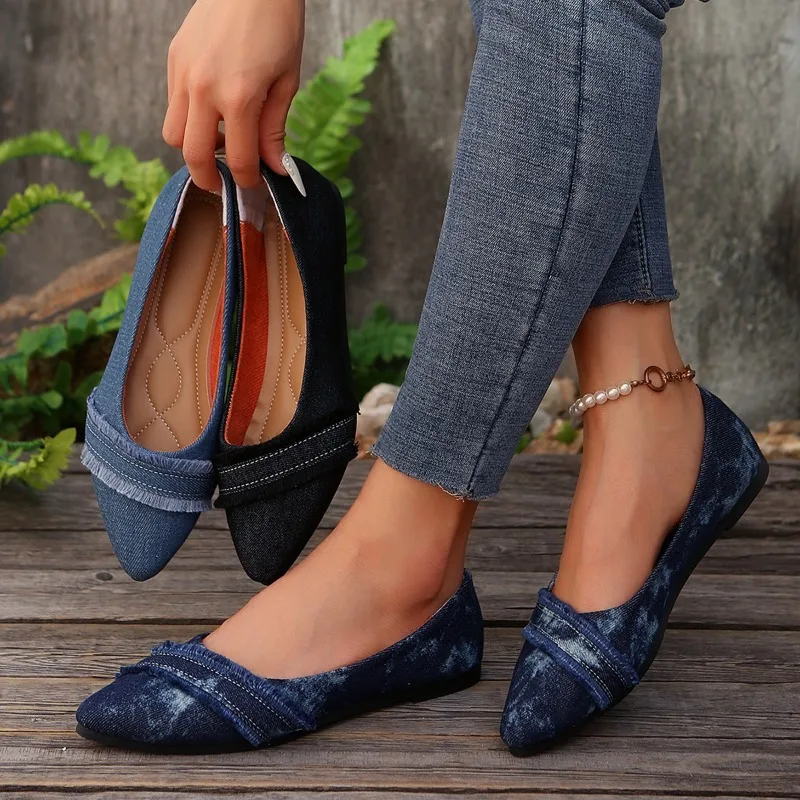 

Large Size 2025 Spring/summer New Flat Bottomed Pointed Shallow Mouth Single Shoes Fashionable and Comfortable Women Single Shoe
