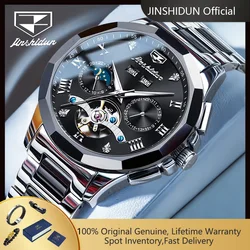 JSDUN 8949 Original Automatic Man Watch Classic Black Face Hollow Flywheel Calendar Moon Phase Mechanical Wrist Watches for Men
