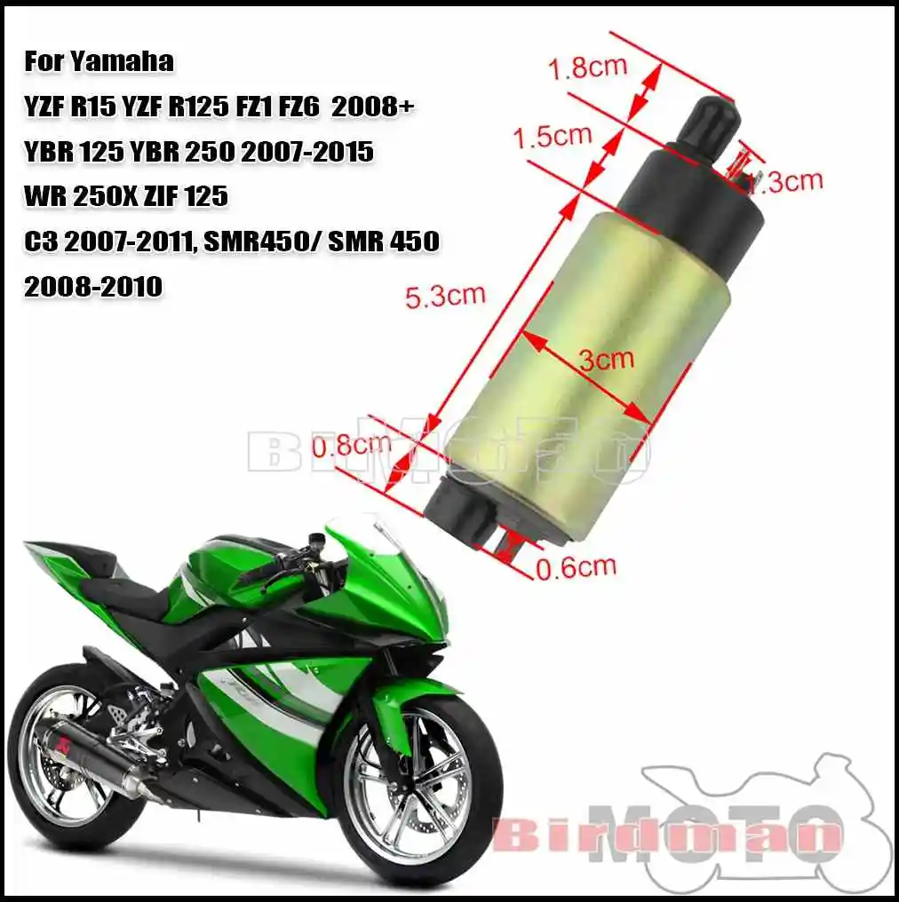 

Motorcycle 30mm Replacement Fuel Pump 12-18V For Yamaha YZF R15 YZF R125 FZ1 FZ6 YBR 125 250 WR 250X ZIF 125 C3 SMR450 2007-2011