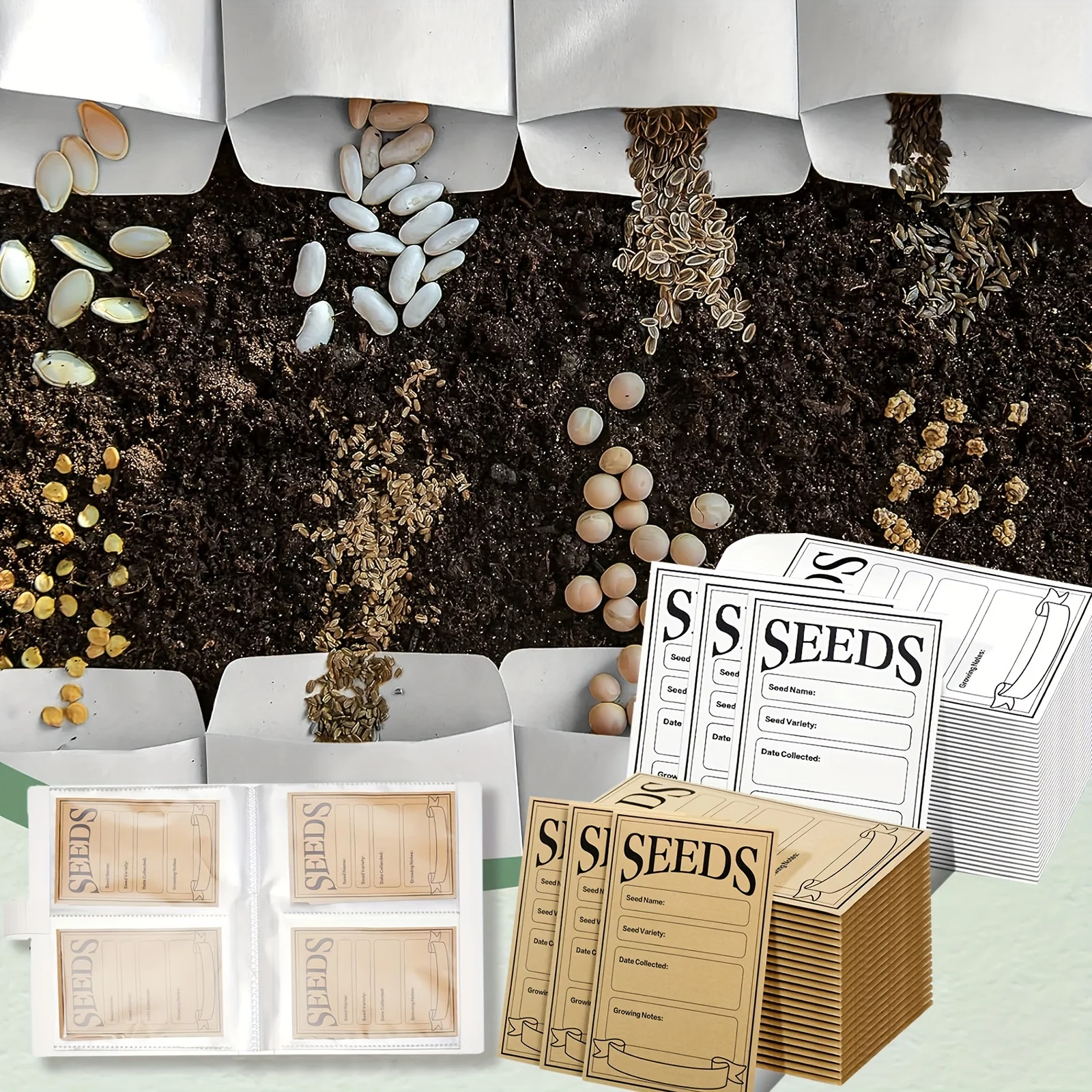 1 Pcs Garden Seed Organization Binder 80 Garden Seed Pockets 25 Self sealing seed envelopes Seed Collecting Template for Vegeta