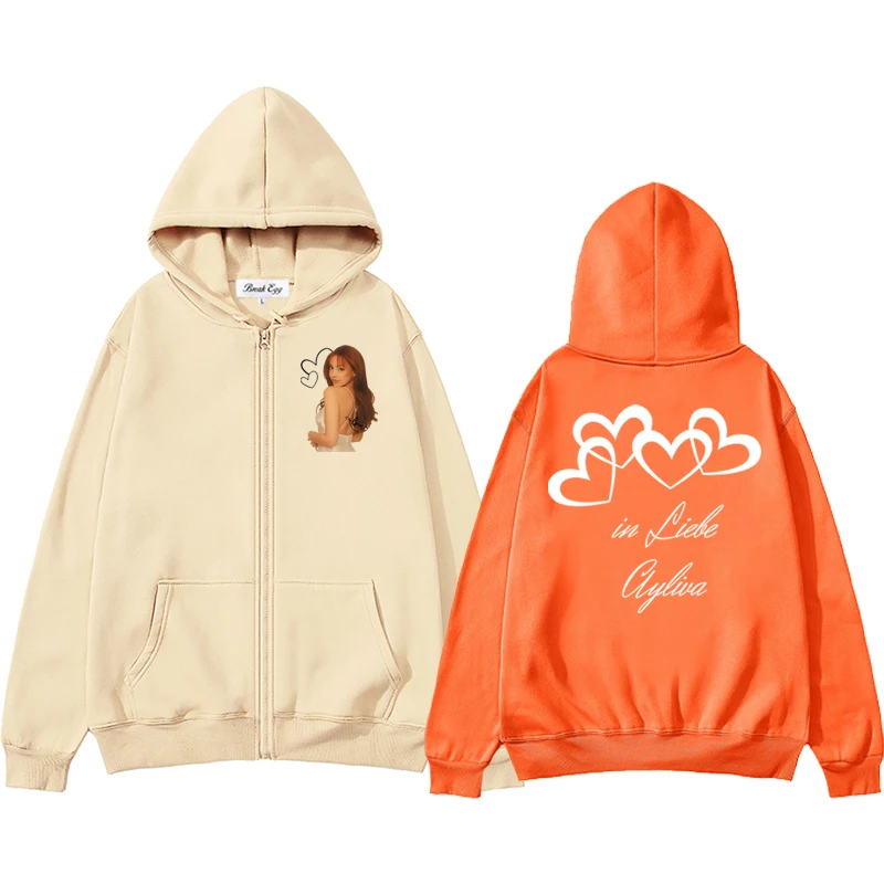 

Ayliva in Love Print Men Women Zipper Hoodie Cool Cute Polyester Pocket Loose Thin Autumn Sweater