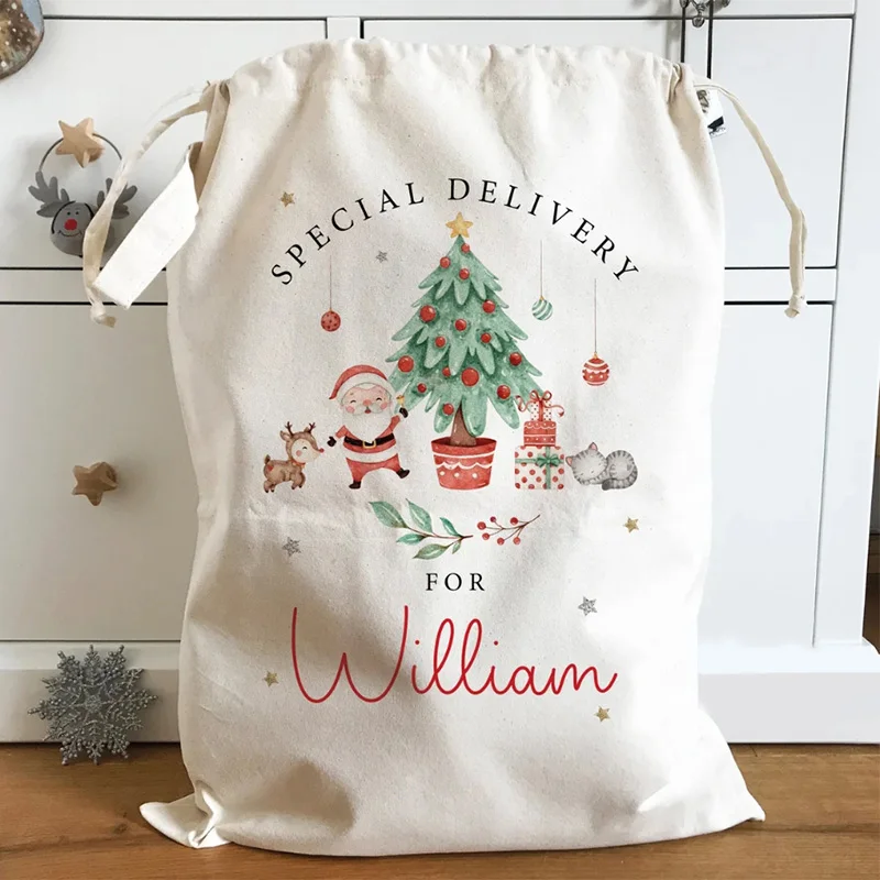 CUSTOM CUSTOM Santa Sack ถุงน่องคริสต์มาสสําหรับเด็กชายหญิงของเล่นกระเป๋า Merry Xmas EVE ตกแต่งวันหยุดของขวัญกระเป๋า