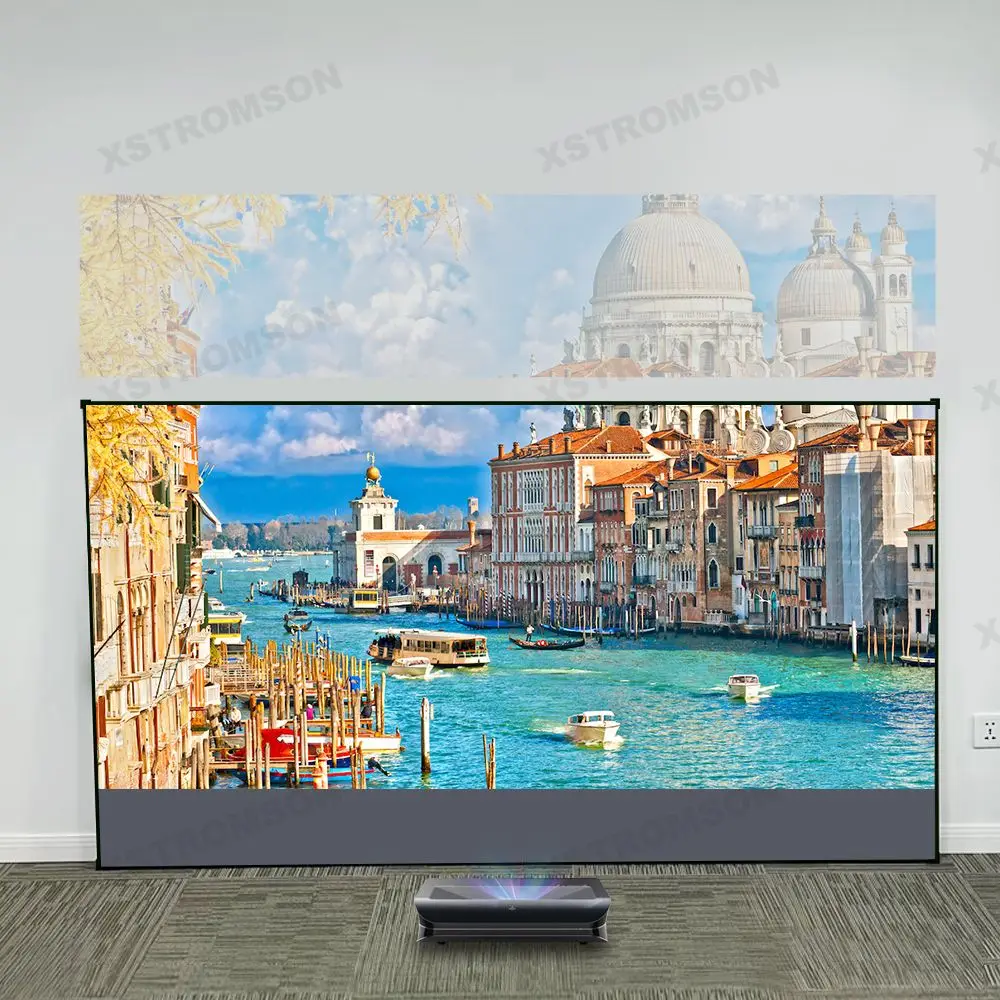 Pantalla de proyección UST ALR de 84 pulgadas, cristal gris con prisma en T 16:9 con marco de aleación, rechazo de luz ambiental para pantalla de proyector de vídeo