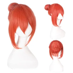 Anime Gintama Kagura Cosplay Wig With Chignon Silver Soul Short Orange Red Wigs Women't Lolita Synthetic Hair