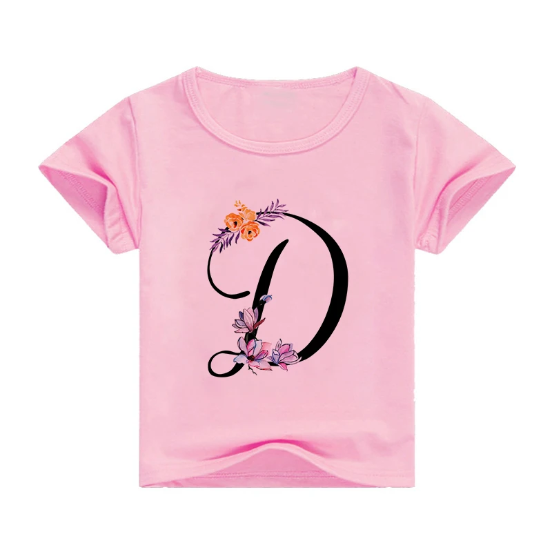 Lettera A B C D T-Shirt per bambini Kawaii Cute Pink Clothes For Girls T Shirt Anime Cartoons Casual Kid Boy top manica corta